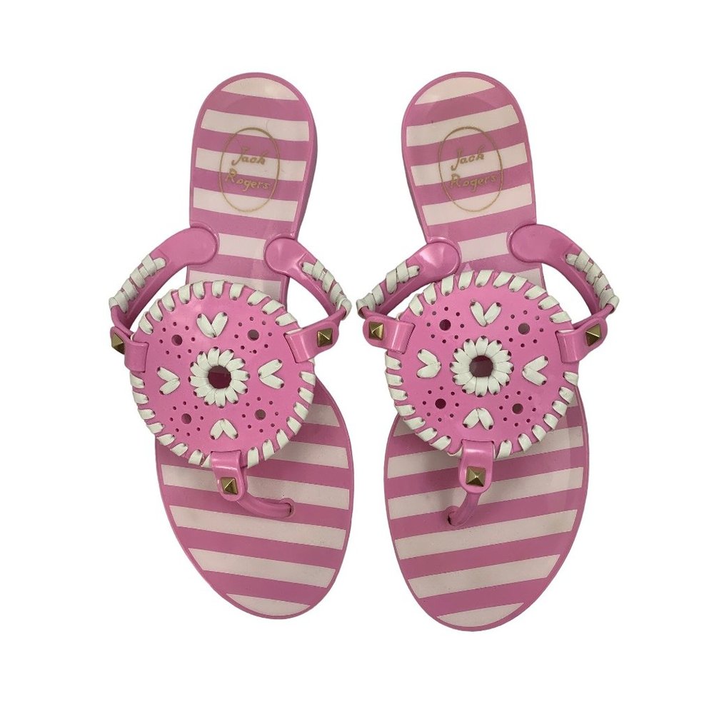 JACK ROGERS Women Georgica Jelly Sandals Pink White Stripe Flip Flop Size 7
